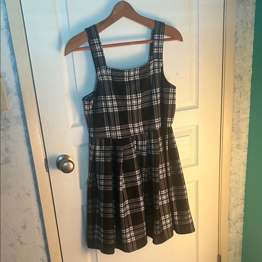 Ultra Flirt Black and White Plaid Pinafore Dress